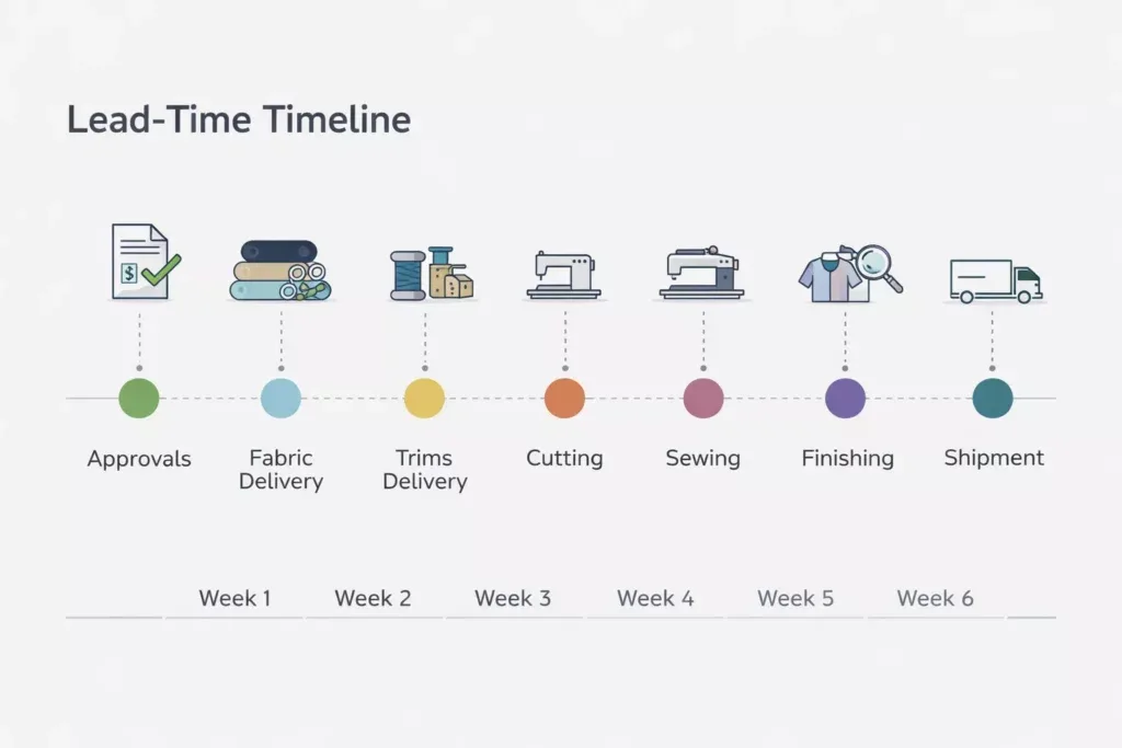 Lead-time timeline graphic showing production stages