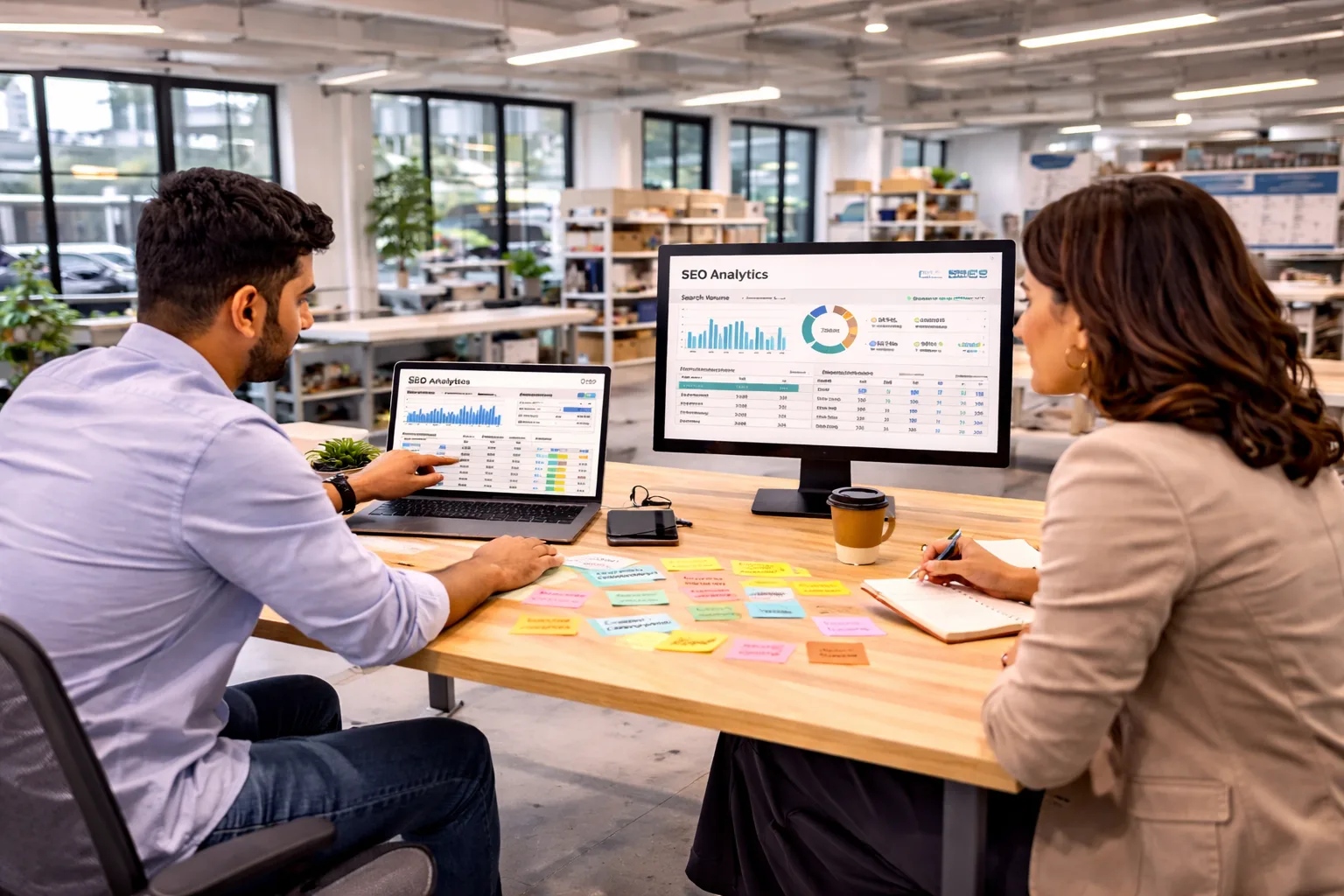 Professional analyzing SEO data and keyword trends for brand naming