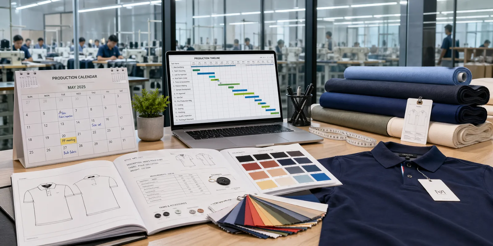 Apparel supply chain workflow showing interconnected manufacturing stages
