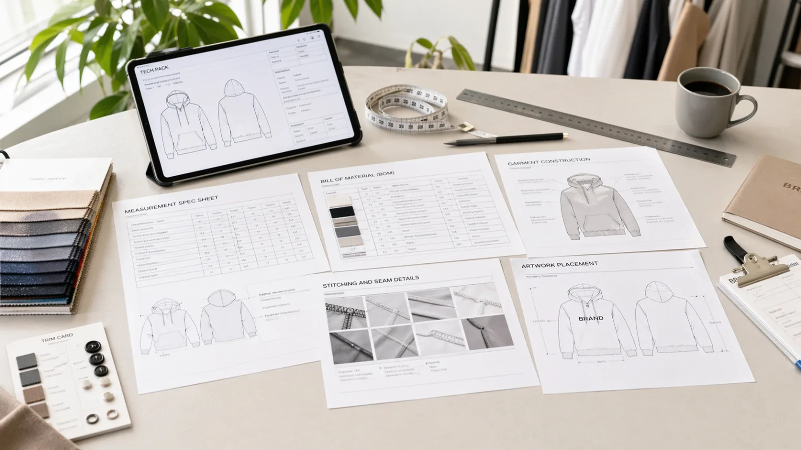 Detailed tech pack document for garment manufacturing