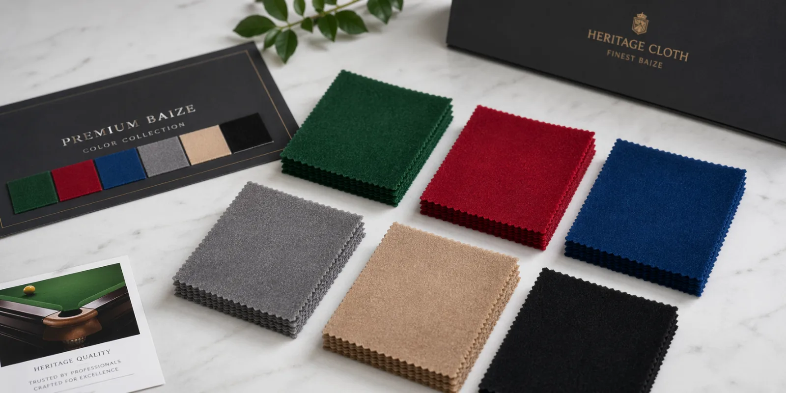A selection of different colored baize fabric swatches