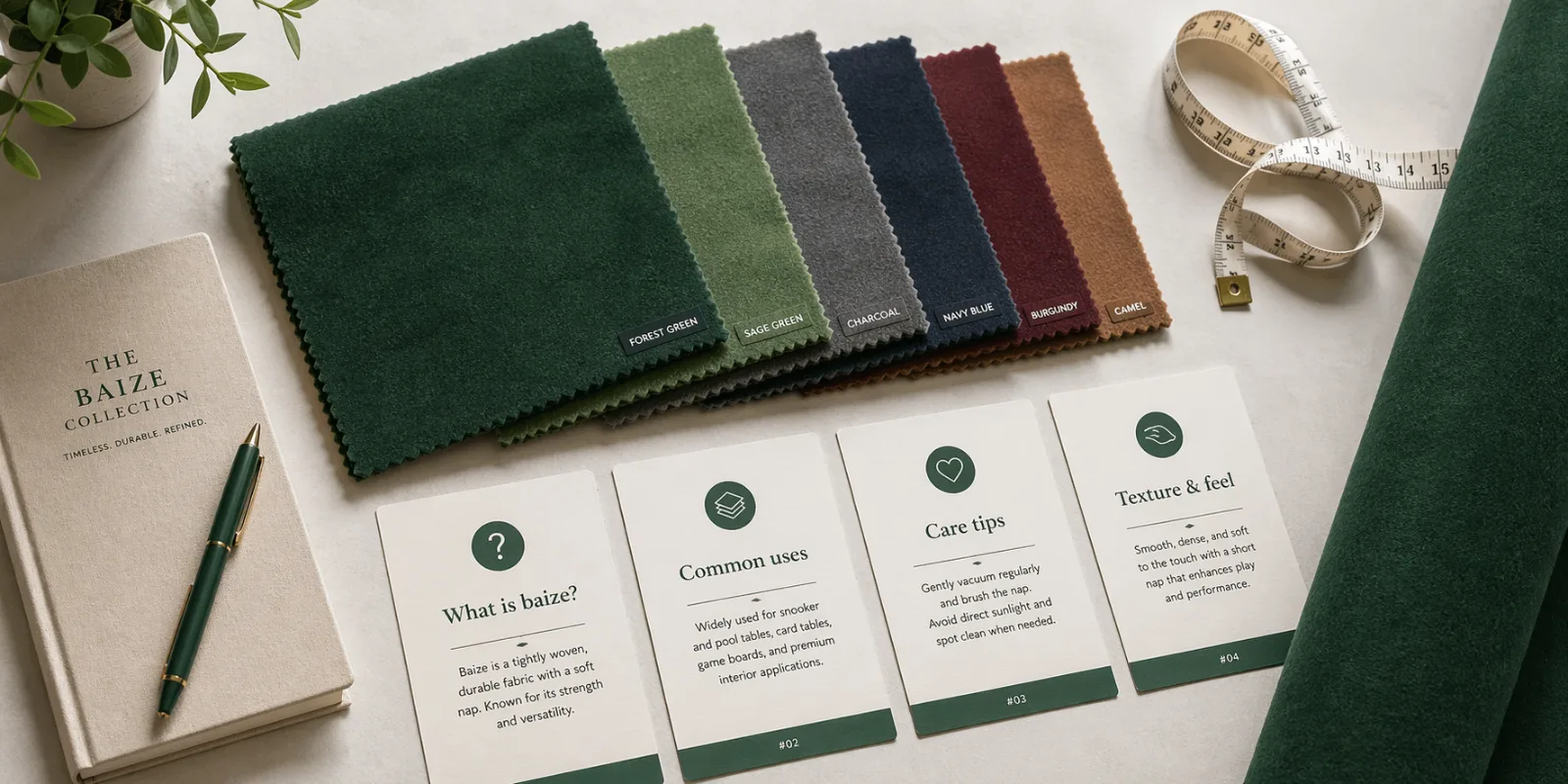 Stack of folded baize fabric in various colors