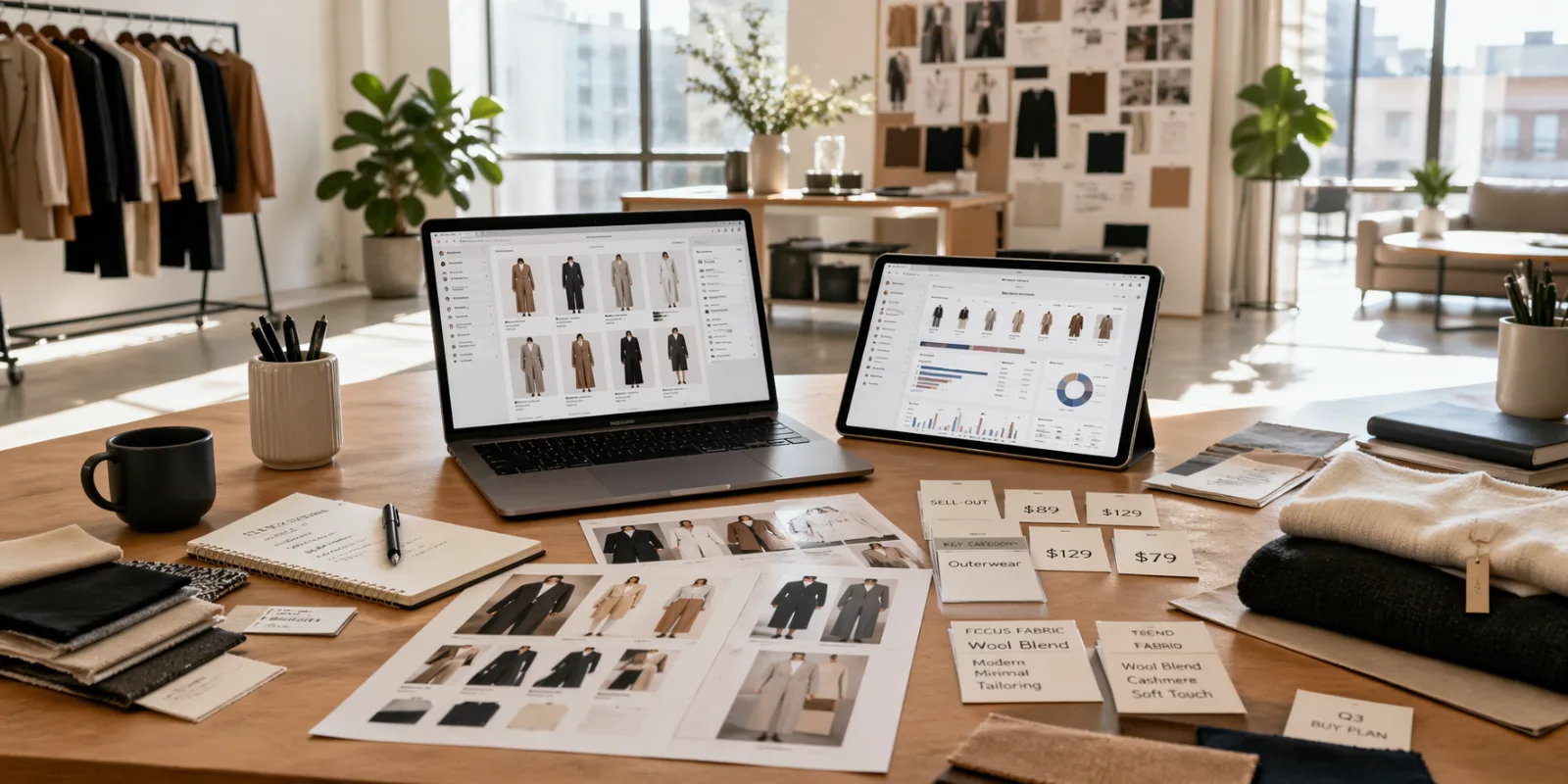 Retail store display showing current seasonal fashion trends.