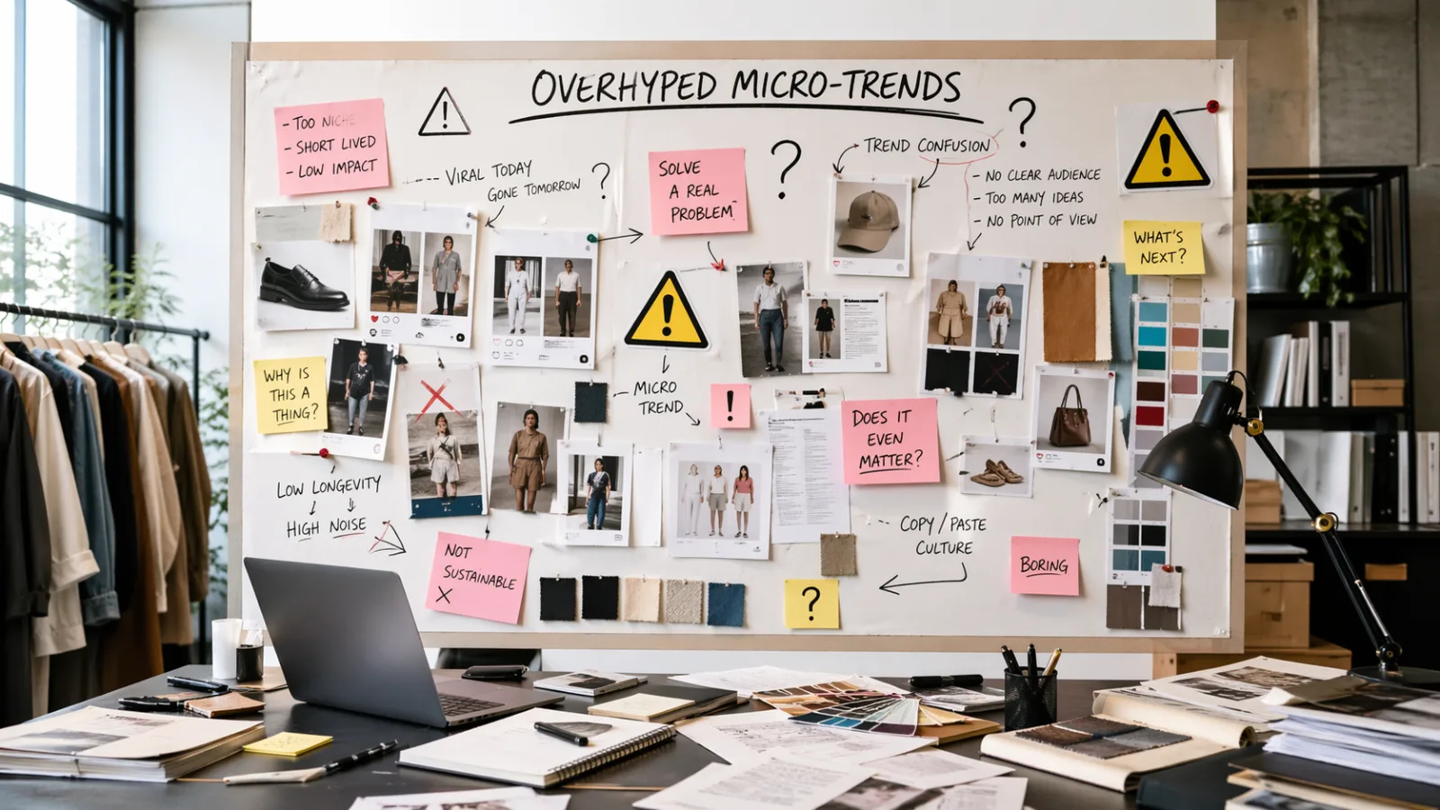 A conceptual image showing the difference between organized research and chaotic trend chasing.