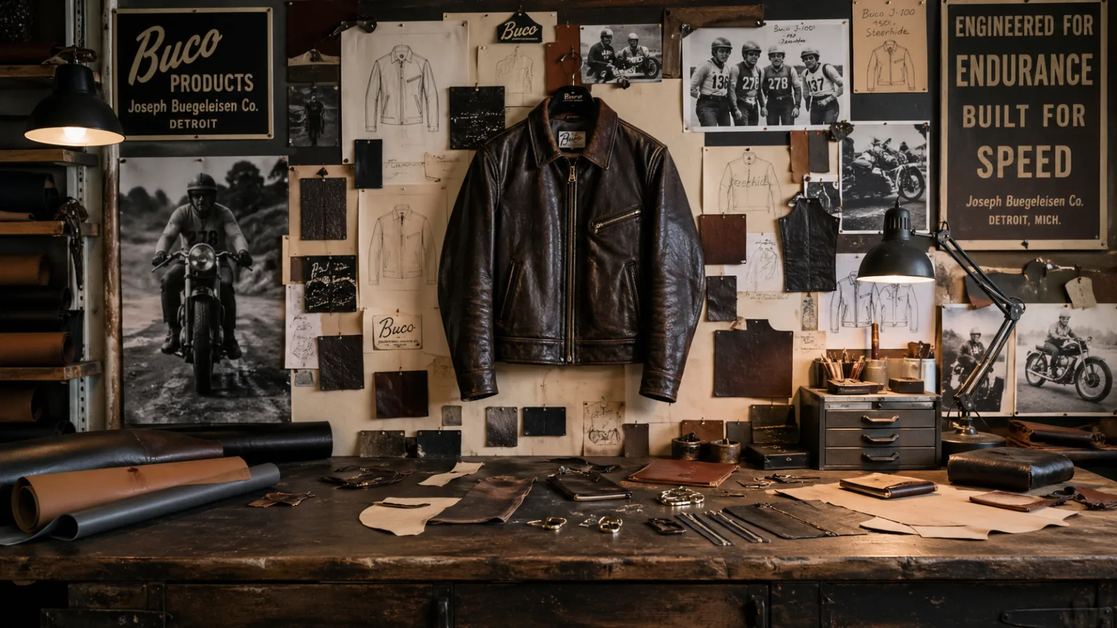 Close-up detail of Vanson leather jacket stitching and hardware