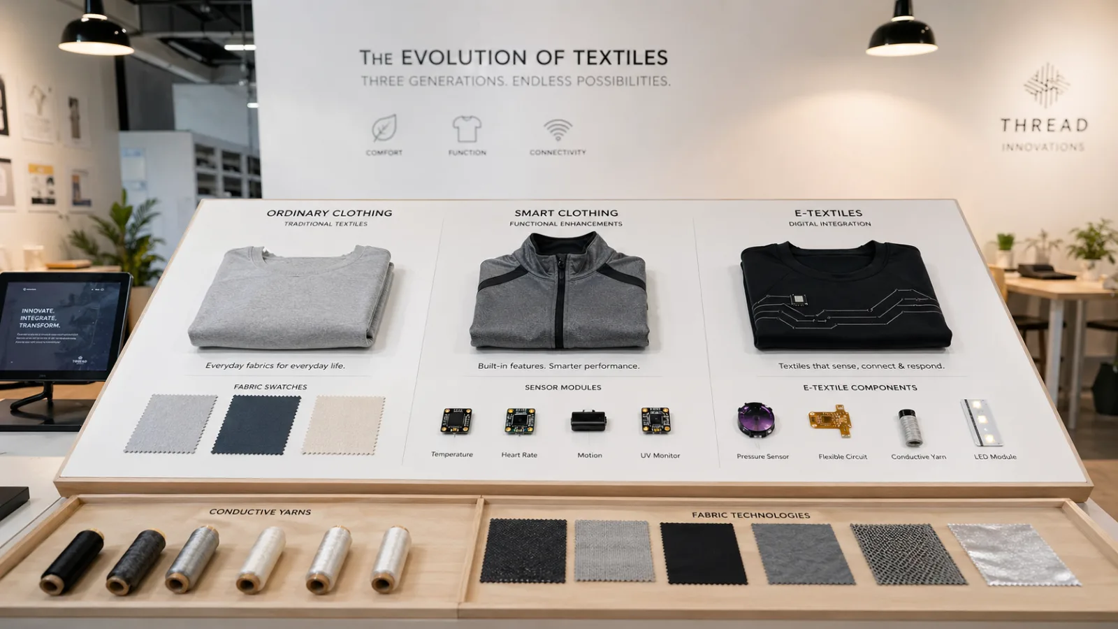 Diagram showing the overlap between smart clothing, e-textiles, and wearable tech