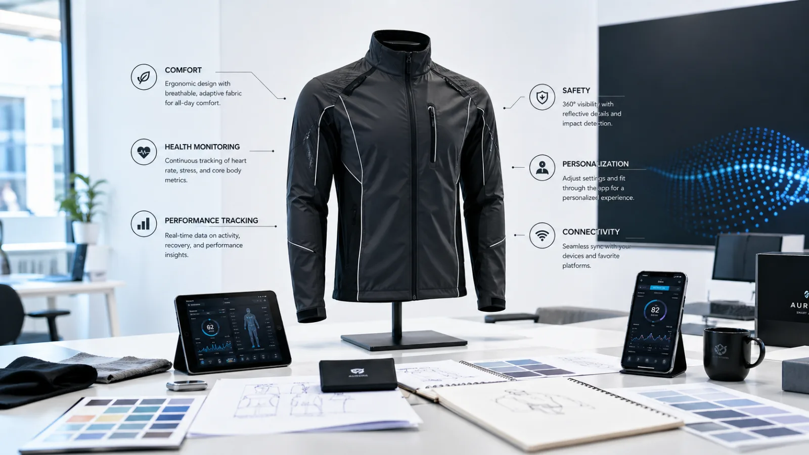 Athlete wearing smart fitness apparel with integrated sensors