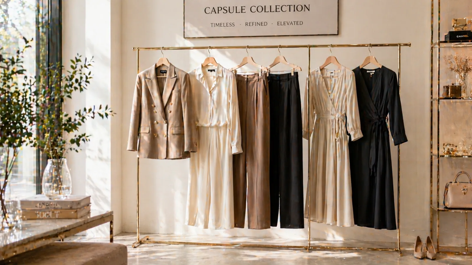 Curated collection of high-end apparel on a rack
