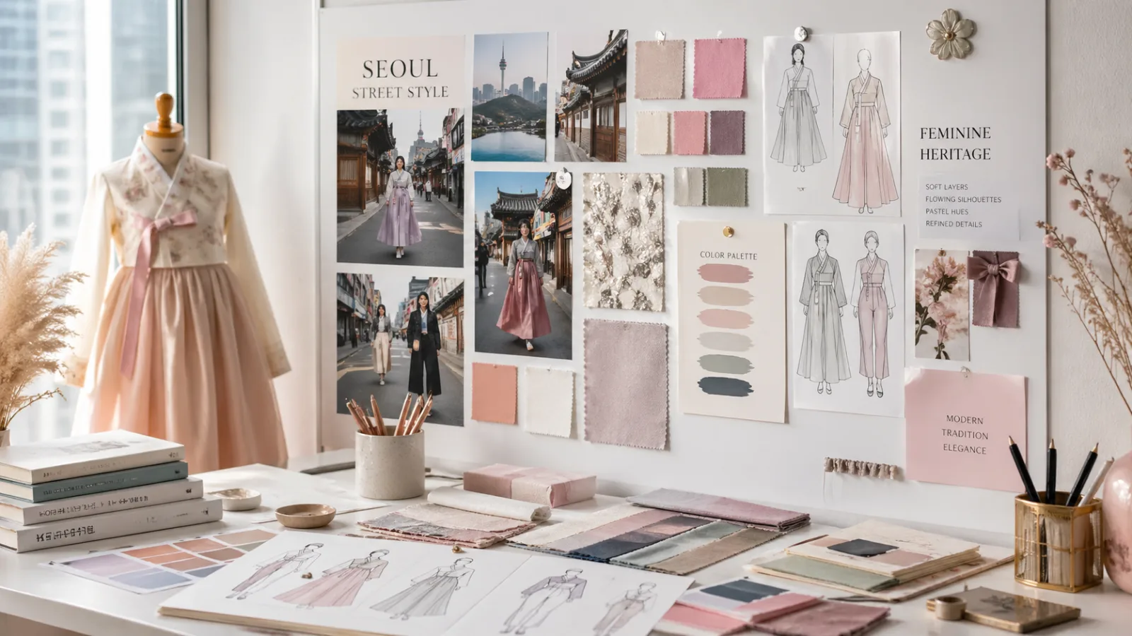 Modern Seoul street fashion scene showcasing contemporary Korean style
