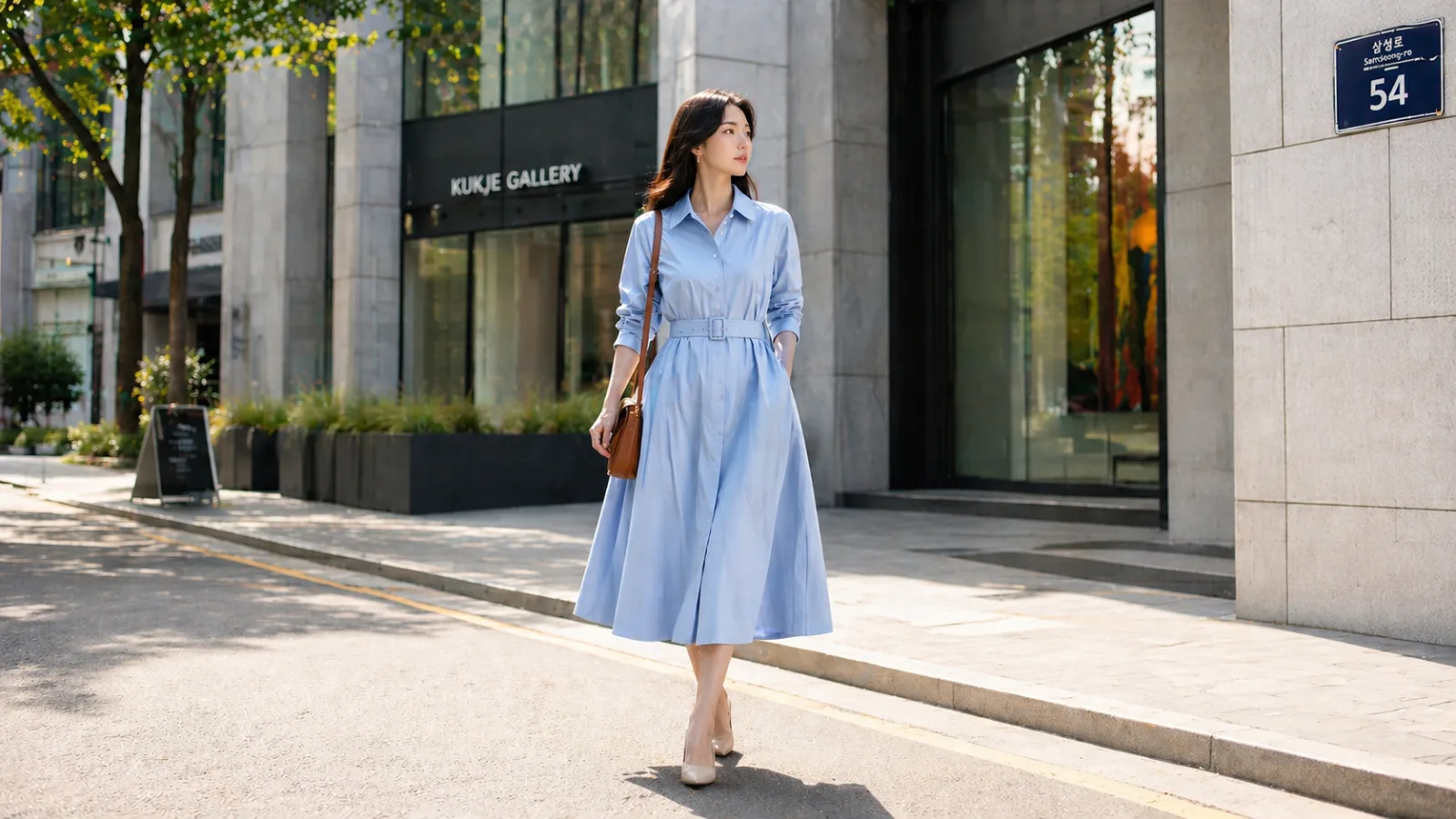 Structured shirt dress with a clean, minimalist aesthetic