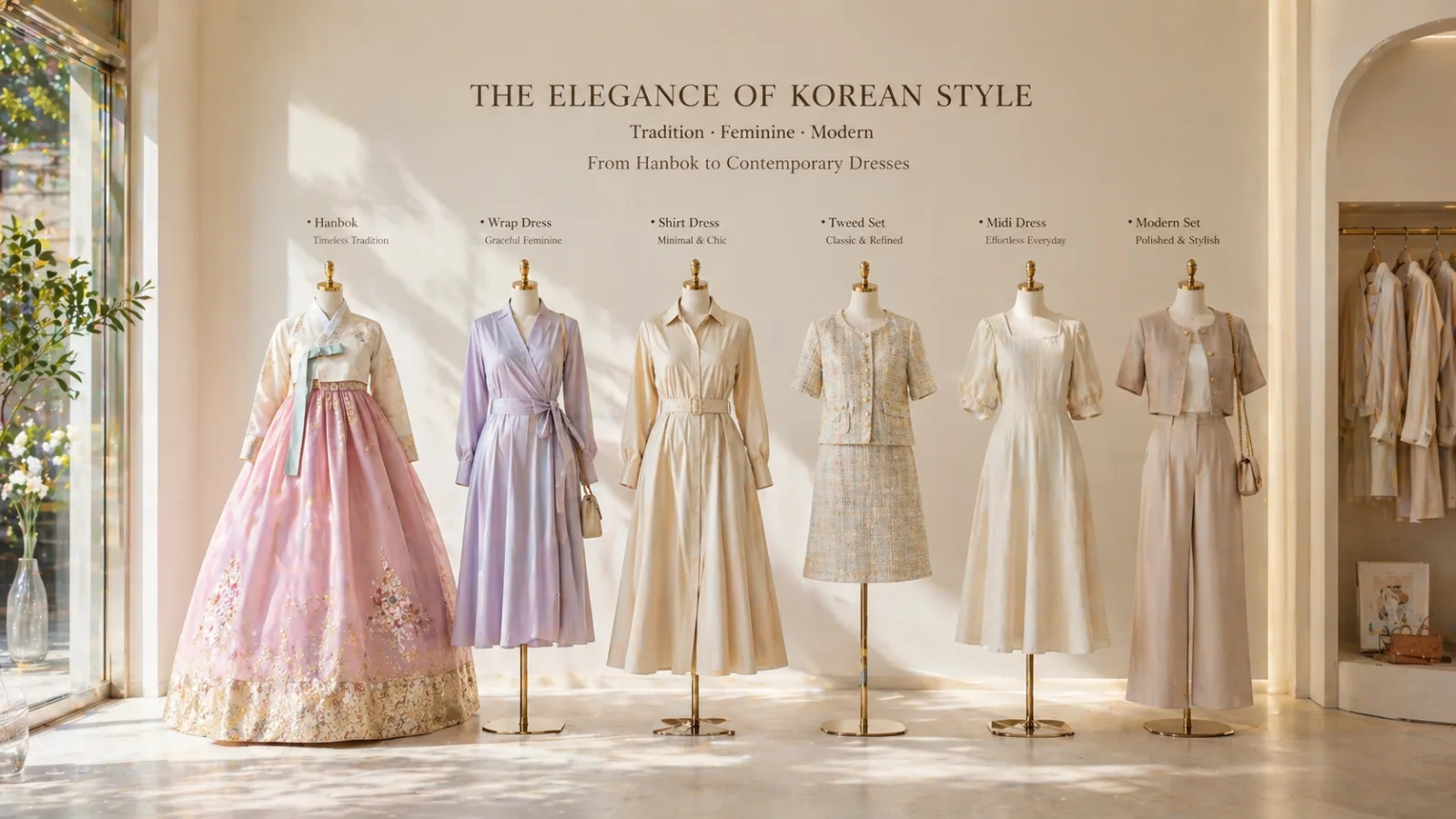 Collage of various Korean fashion dress styles and design elements