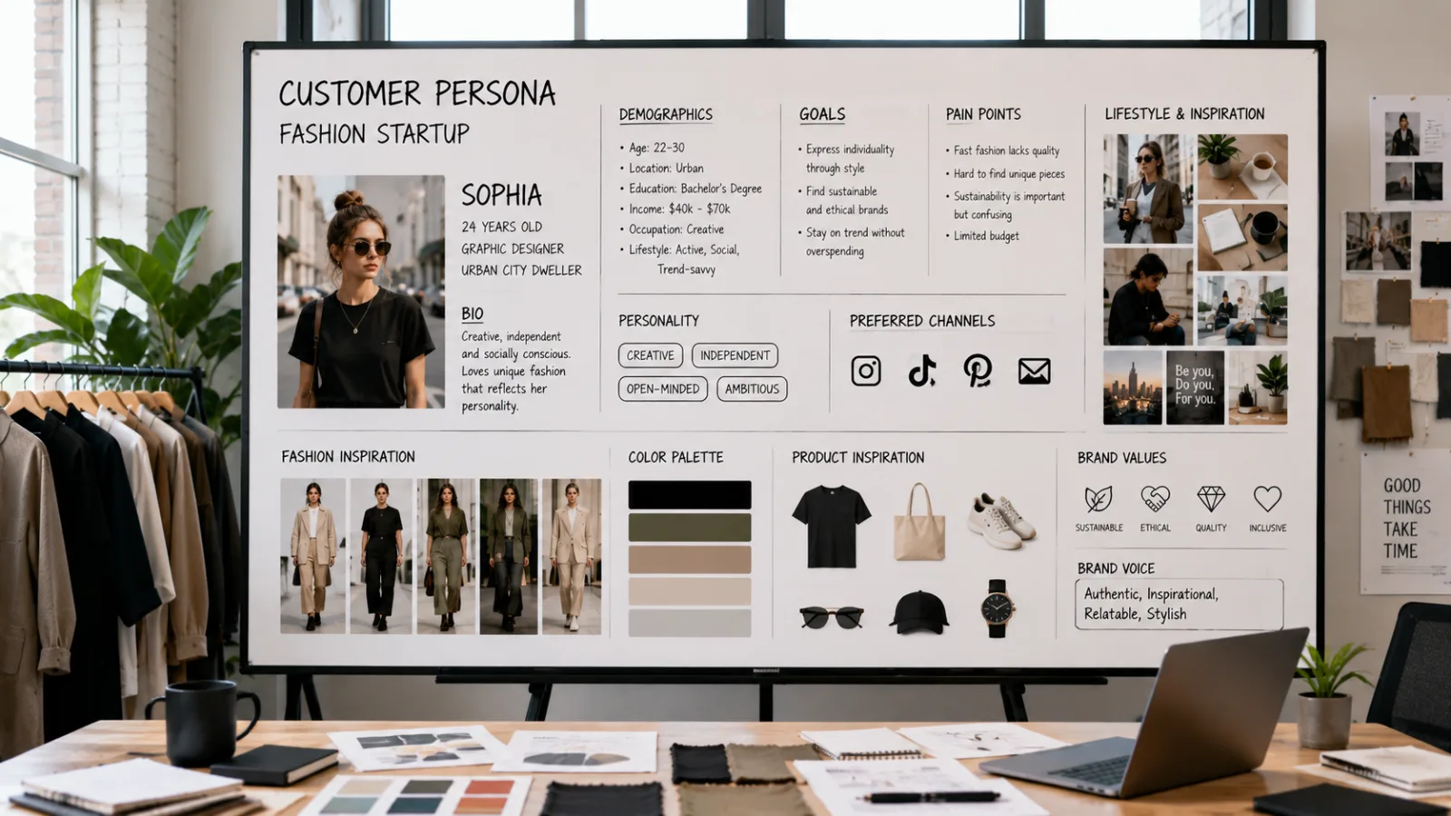 Mood board showing niche fashion target audience and style inspiration