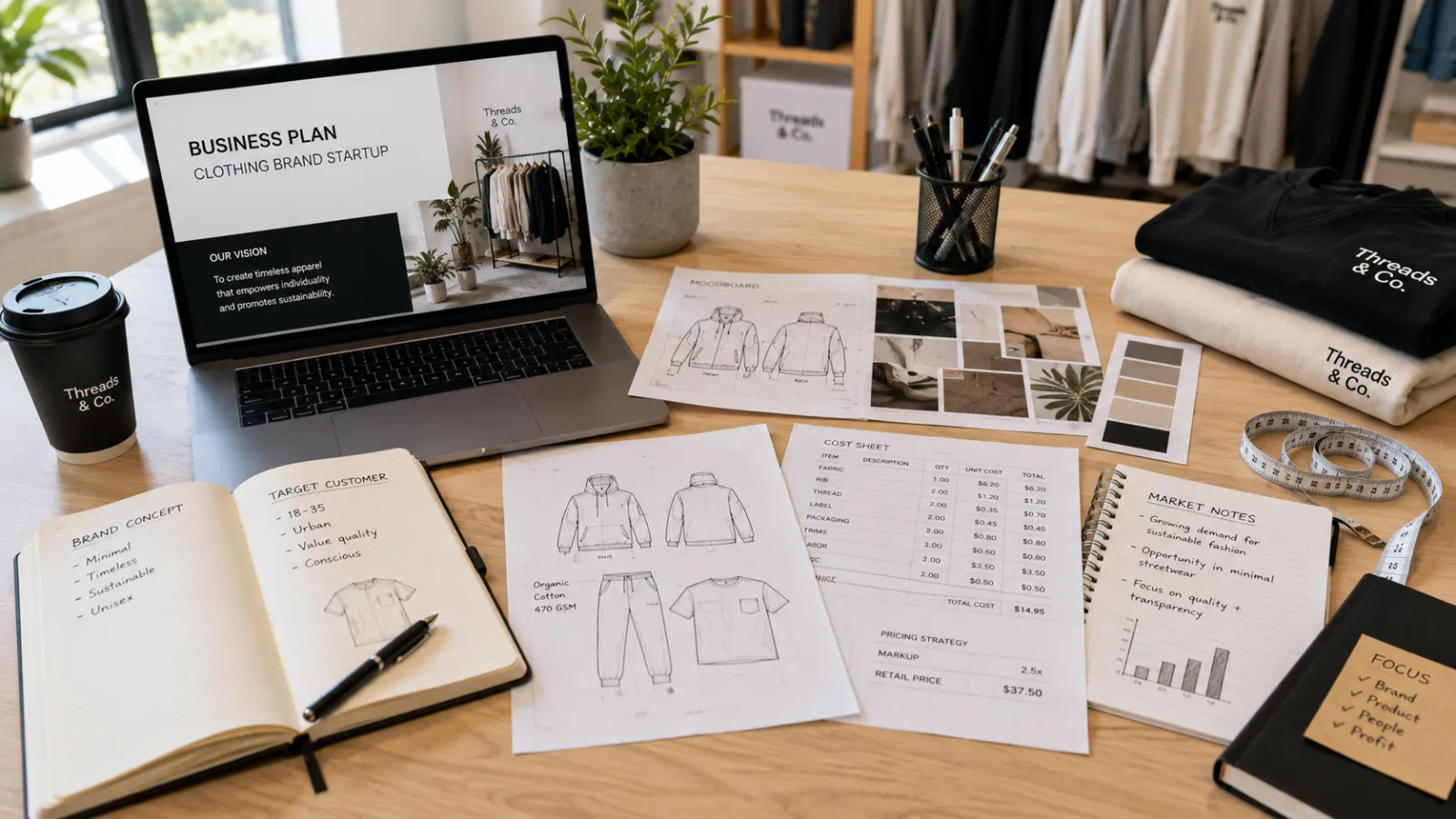 Business plan document for a fashion startup with financial projections