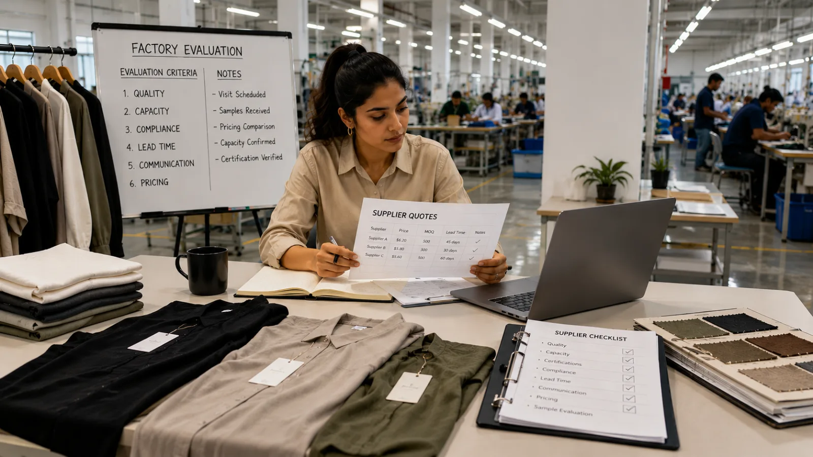 Clothing manufacturer factory floor showing quality control process