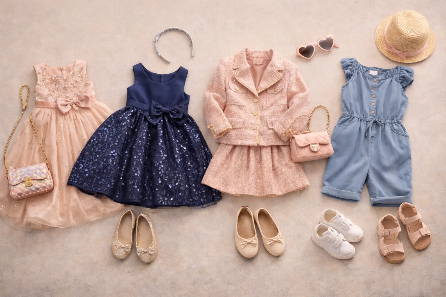 A collection of stylish children's clothing neatly displayed on a rack