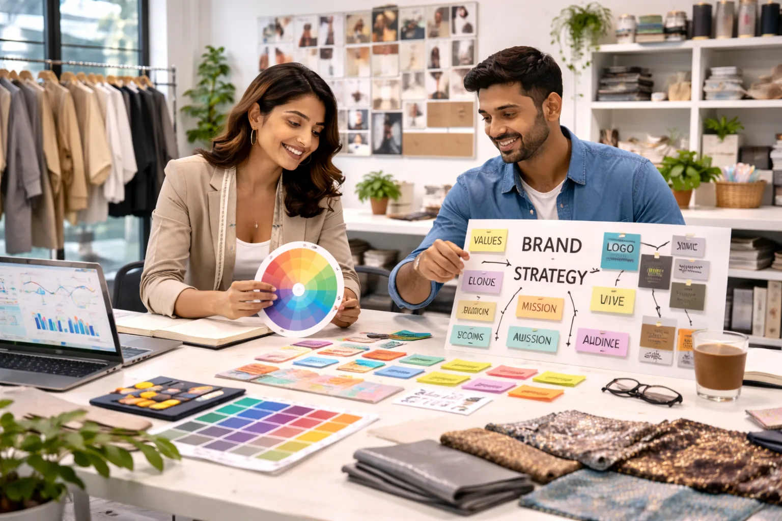 Team collaborating on fashion brand identity and naming strategy